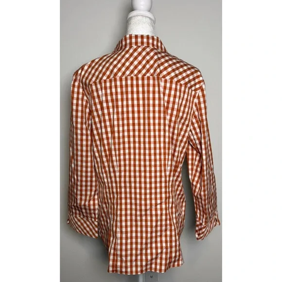 Lafayette 148 Burnt Orange Gingham Button Down Shirt Size‎ 12 Polished Classic - Picture 5 of 8